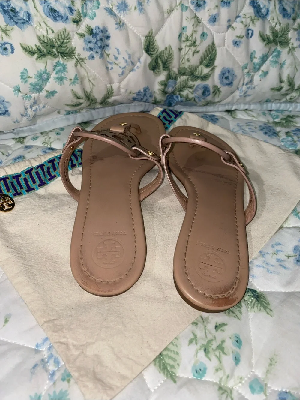 Tory Burch Tan Logo Thong Sandals